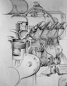 Einspritzpumpe des Mercedes-Benz Typ 260 D, dem ersten serienmässigen Diesel-Pkw der Welt, 1936-1940.